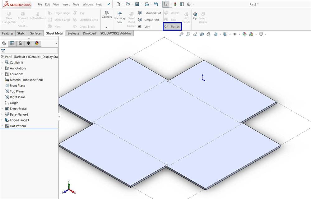 تبدیل مدل ورق ایجاد شده به ورق مسطح جهت برش و خم نمودن در محیط شیت متال نرم‌افزار سالیدورکس